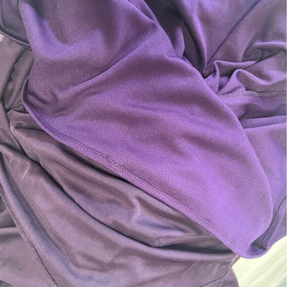 NWT Xscape | Purple Lace Sleeve Chiffon V Neck Flutter Ruffle Gown Dress 6 - Picture 10 of 12